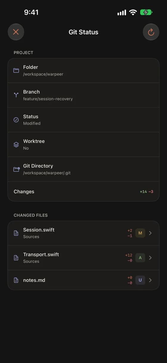 Warpeer 远程仓库 git 状态截图